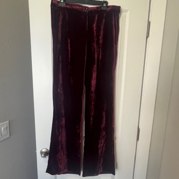 NWT Marella Burgundy Crushed Velvet Wide Leg Pants Sz 10 Quiet Luxury Designer - Picture 2 of 13